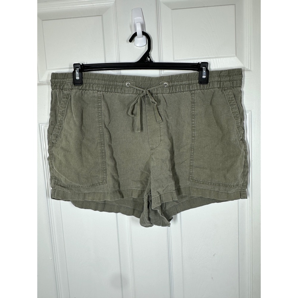 Old Navy Shorts Women XL Green Linen Blend Drawstring Casual Utility Pockets
